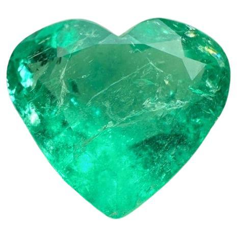 3.43 Carat Heart-Cut Colombian Emerald  Bright Green 10x11 Loose Gemstone