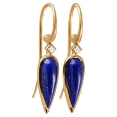 3.43 Carat Lapis Lazuli and Diamond Earrings in 18 Karat Yellow Gold