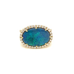 3,43 Karat Lightning Ridge Ring mit ovalem schwarzem Opal und Diamanten