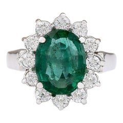 Emerald Diamond Ring In 14 Karat White Gold
