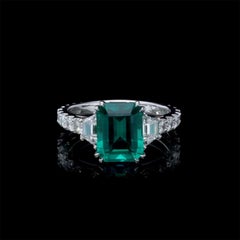 3.43 Carat Natural Emerald Ring 1.50 Carat Natural Diamonds