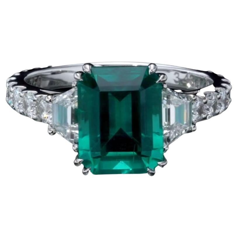 3.43 Carat Natural Emerald Ring 1.50 Carat Natural Diamonds