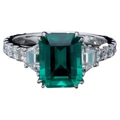 3.43 Carat Natural Emerald Ring 1.50 Carat Natural Diamonds