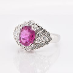 3.43 Carat, Natural Pink Sapphire and Diamond Estate Ring Set in Platinum