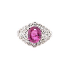 Vintage 3.43 Carat, Natural Pink Sapphire and Diamond Estate Ring Set in Platinum