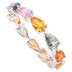 3.43 Carat Pear Cut Multi Gemstone Stackable 18k White Gold Band Ring Gift