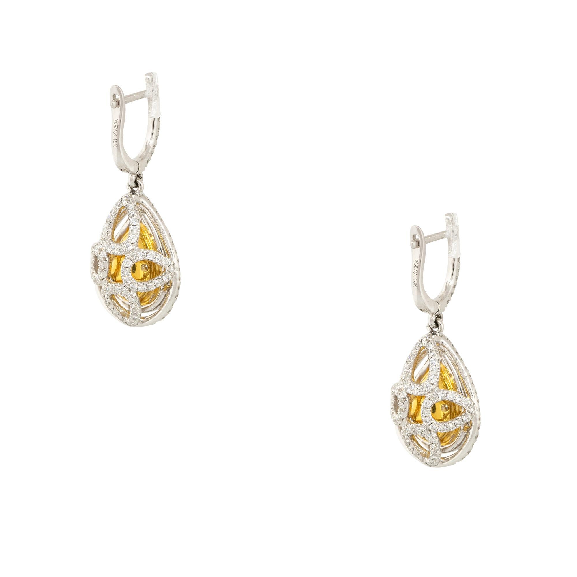 3.43 Carat Pear Shaped Yellow Diamond Drop Earrings 18 Karat in Stock In Excellent Condition For Sale In Boca Raton, FL