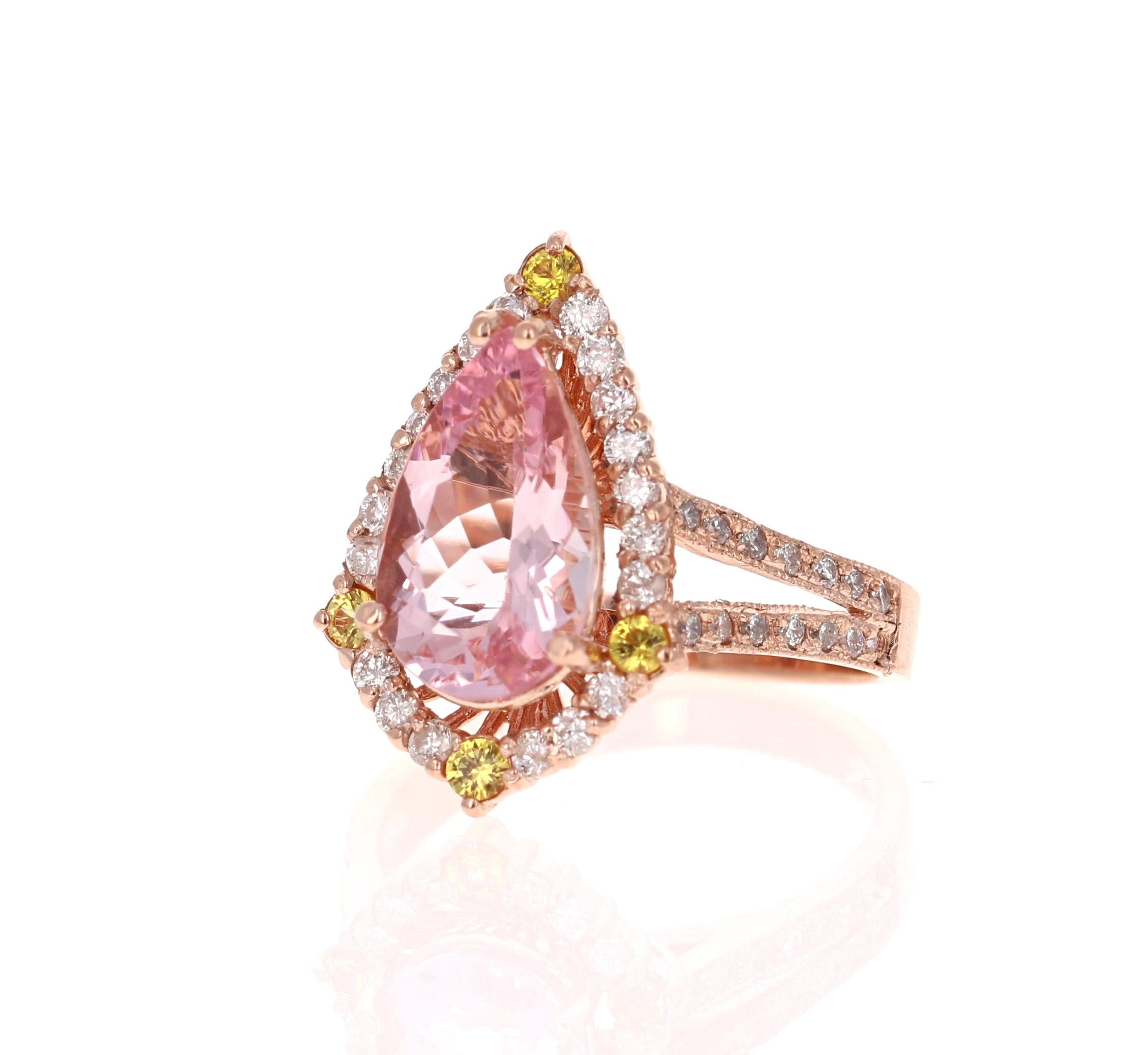 Modern 3.43 Carat Pink Morganite Diamond 14 Karat Rose Gold Bridal Ring