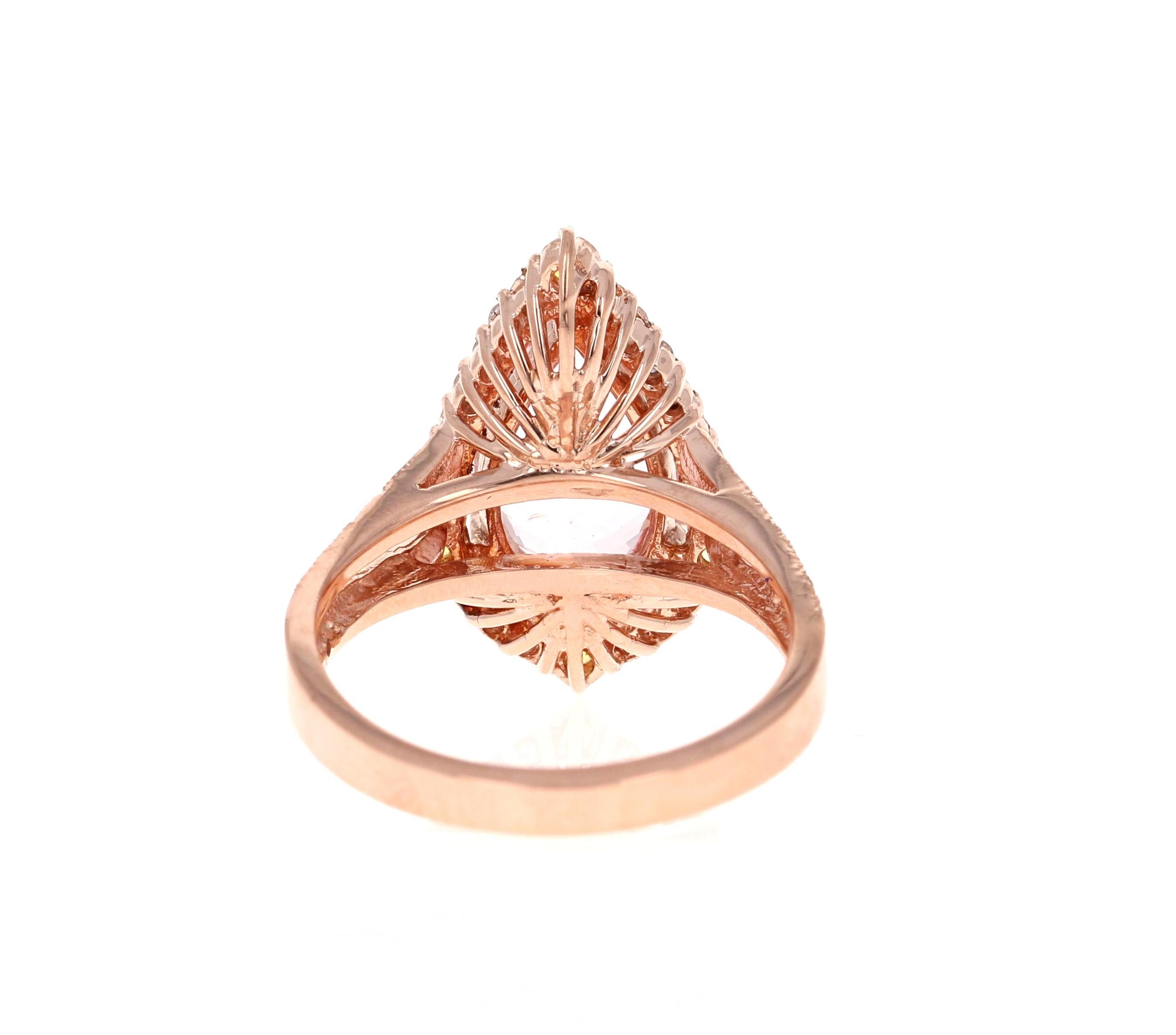 Pear Cut 3.43 Carat Pink Morganite Diamond 14 Karat Rose Gold Bridal Ring