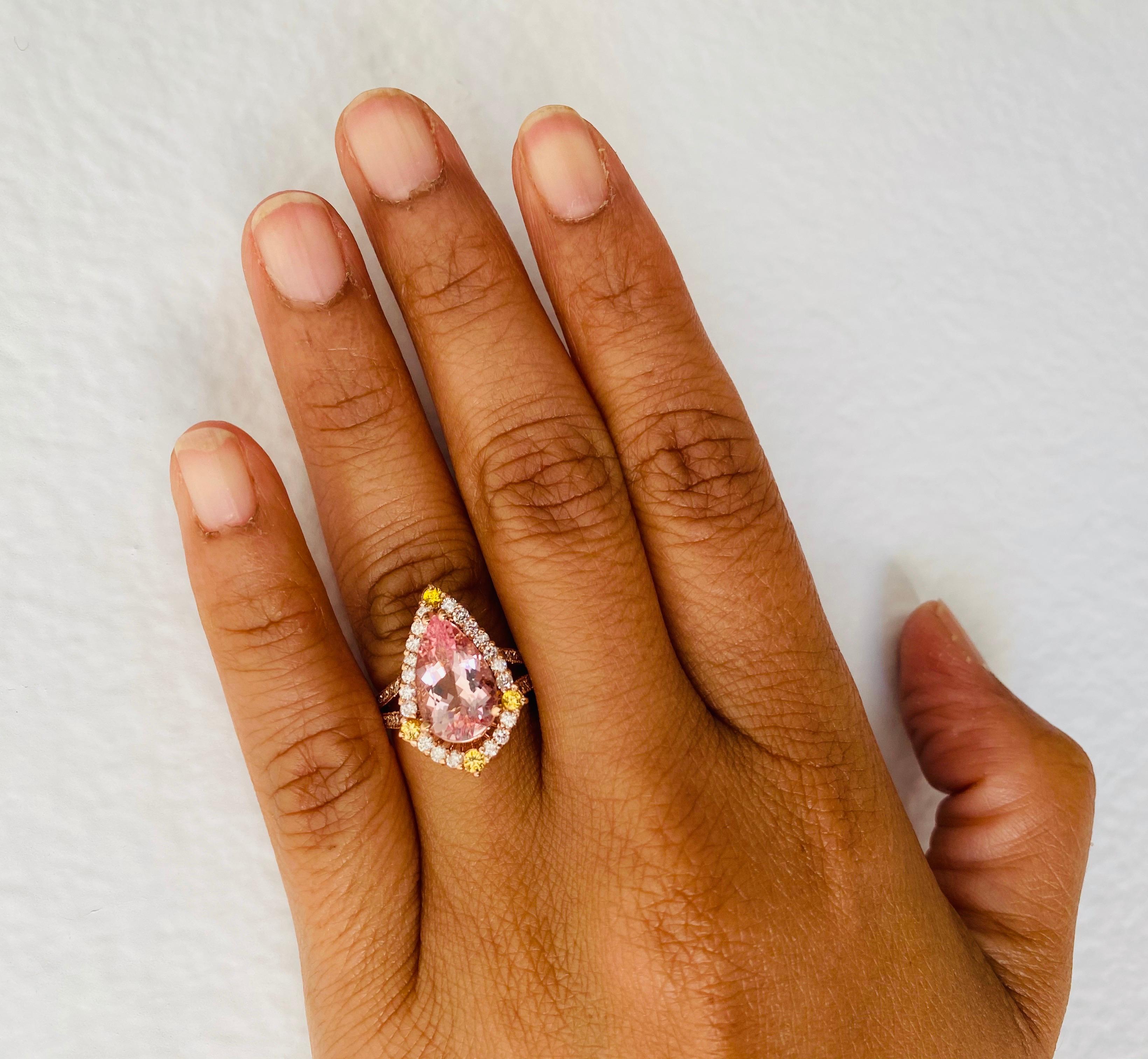 Women's 3.43 Carat Pink Morganite Diamond 14 Karat Rose Gold Bridal Ring