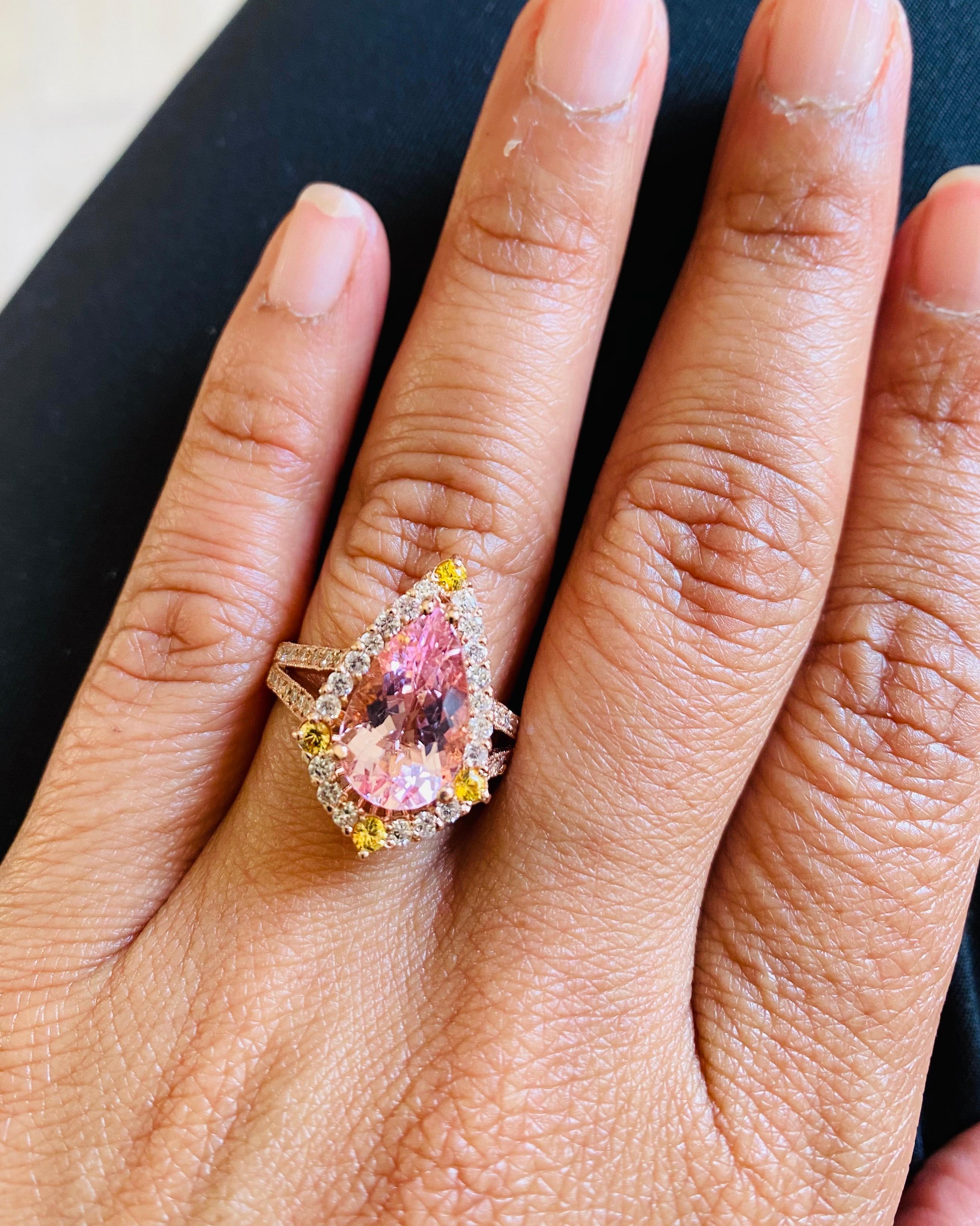 3.43 Carat Pink Morganite Diamond 14 Karat Rose Gold Bridal Ring 1