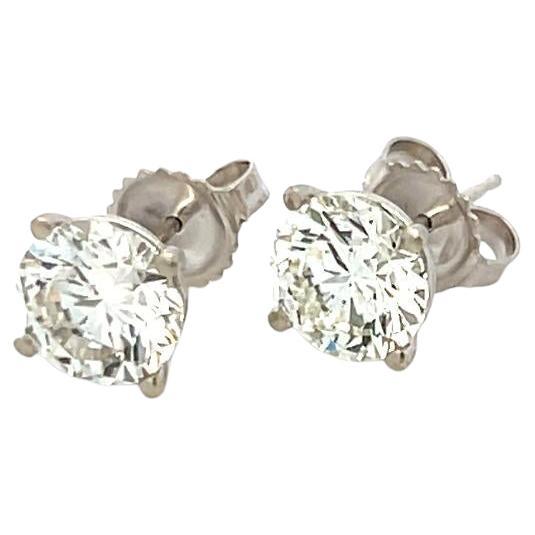 3.43 Carat Round Brilliant I SI1 Diamond 14 Karat White Gold Stud Earrings