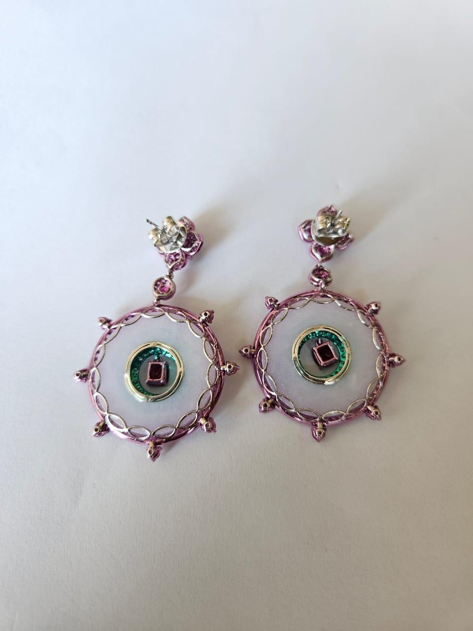 3.43 carats, Spinel, Ruby, Pink Sapphires, Lavender Jade & Diamonds Hoop Earring In New Condition For Sale In Hong Kong, HK