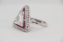 3.43 Carat Triangle Rose Cut Diamond and Ruby Ring