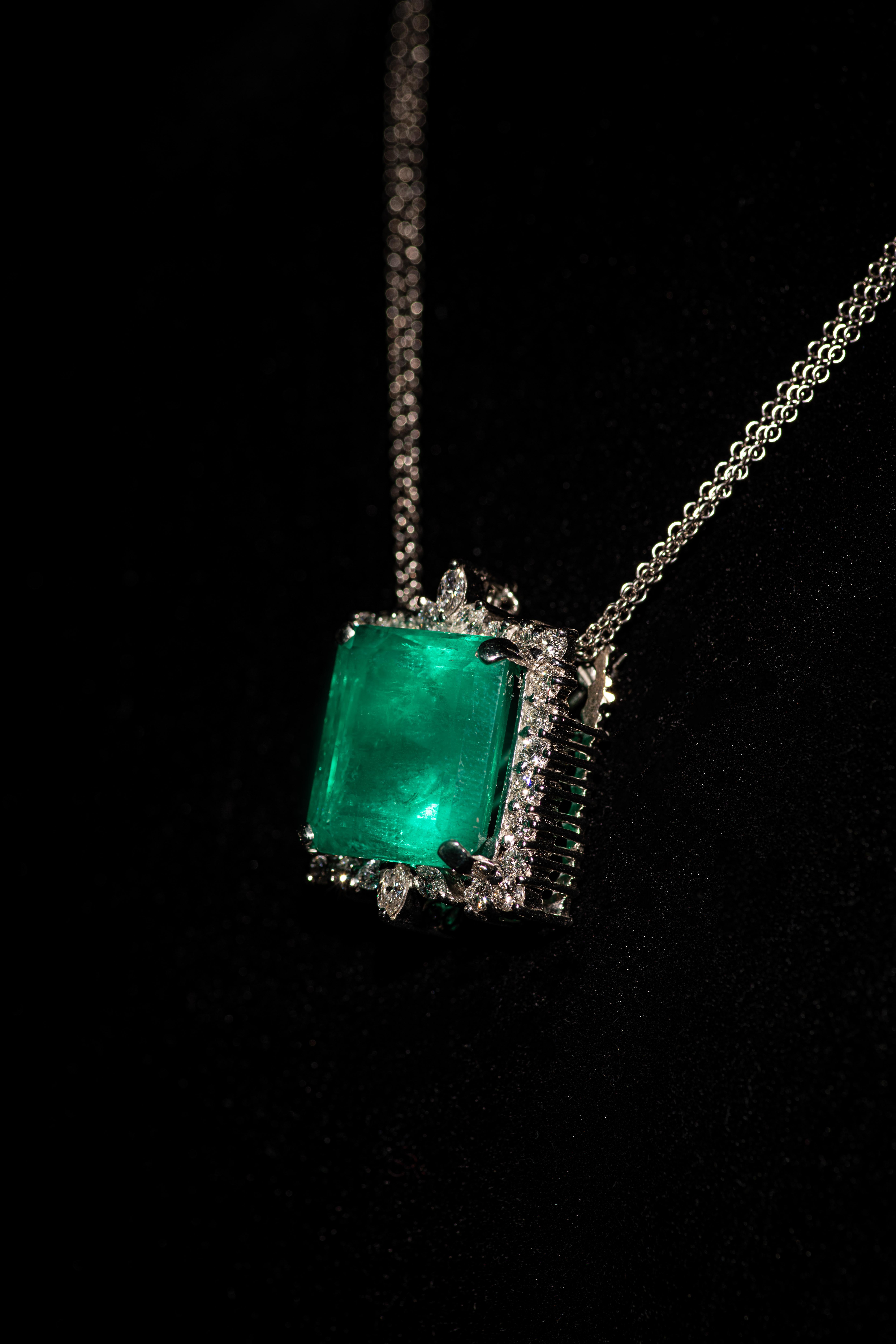 Modern 34.30 AGL Certified Colombian Emerald Brooch Pendant