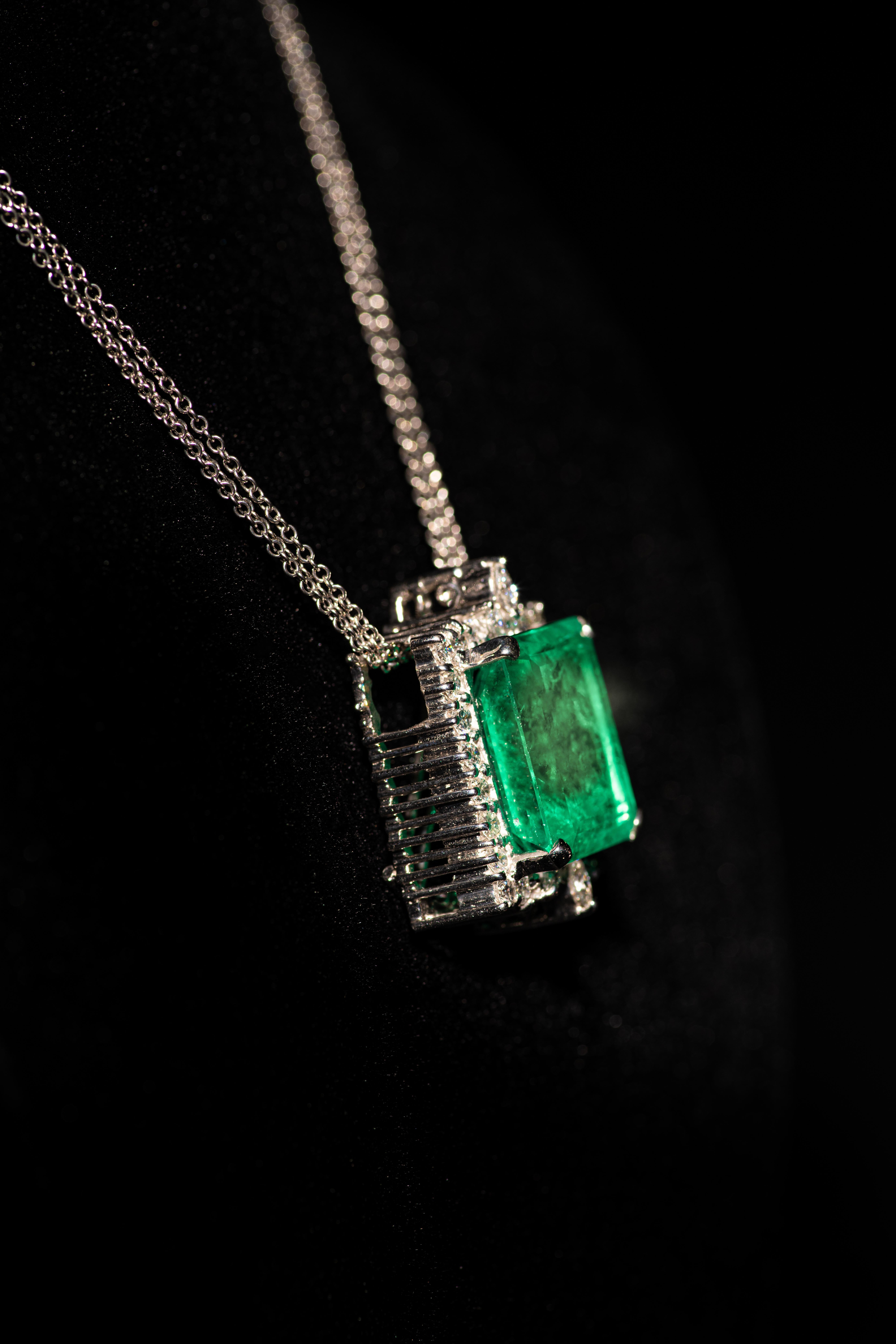 Emerald Cut 34.30 AGL Certified Colombian Emerald Brooch Pendant