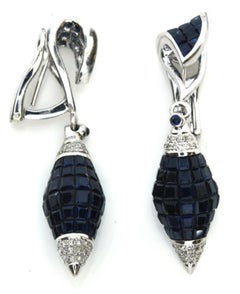 34.30 Carat Blue Sapphire and Diamond Invisible Set Fashion Earrings