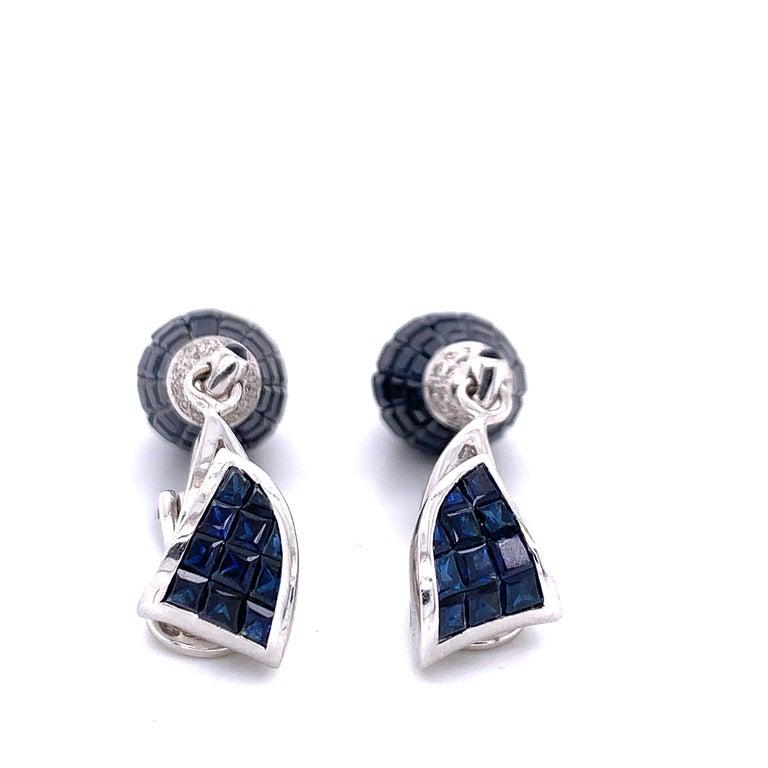 34.30 Carat Blue Sapphire and Diamond Invisible Set Fashion Earrings In New Condition In New York, NY
