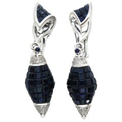 34,30 Karat Blauer Saphir und Diamant Unsichtbar gefasste Mode-Ohrringe