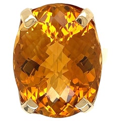 34.36 Carat Checkerboard Citrine Solitaire Gold Cocktail Ring