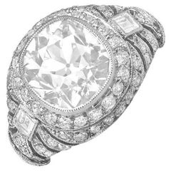 3.43ct Antique Cushion Cut Diamond Engagement Ring, Diamond Halo, Platinum
