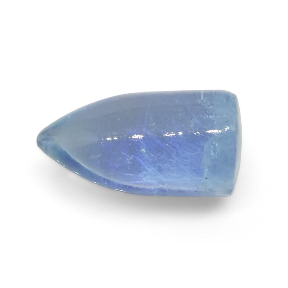 Women's or Men's 3.43ct Bullet Cabochon Blue Aquamarine from Brazil For Sale
