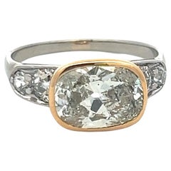 Bague de fiançailles en or 18 carats 3,43 coussin et diamant taille européenne ancienne