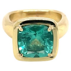 3.43ct Cushion Shape Cut Green Emerald Ring 18k Yellow Gold Custom Setting