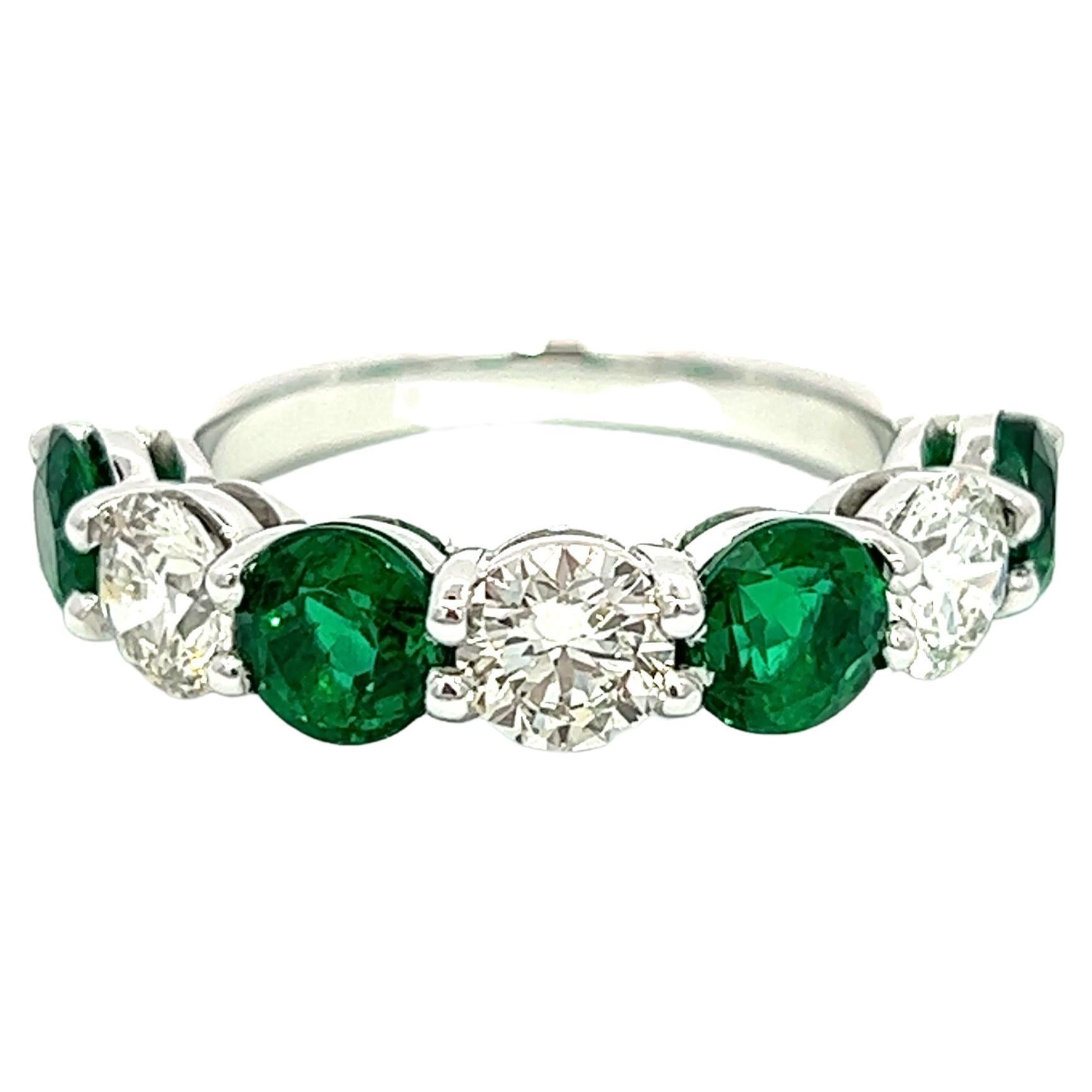 3.43CT Emeralds & Diamonds Anniversary Band Platinum Setting