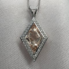 3.43ct Fancy Kite Cut Morganite & Diamond 18k White Gold Halo Pendant Necklace