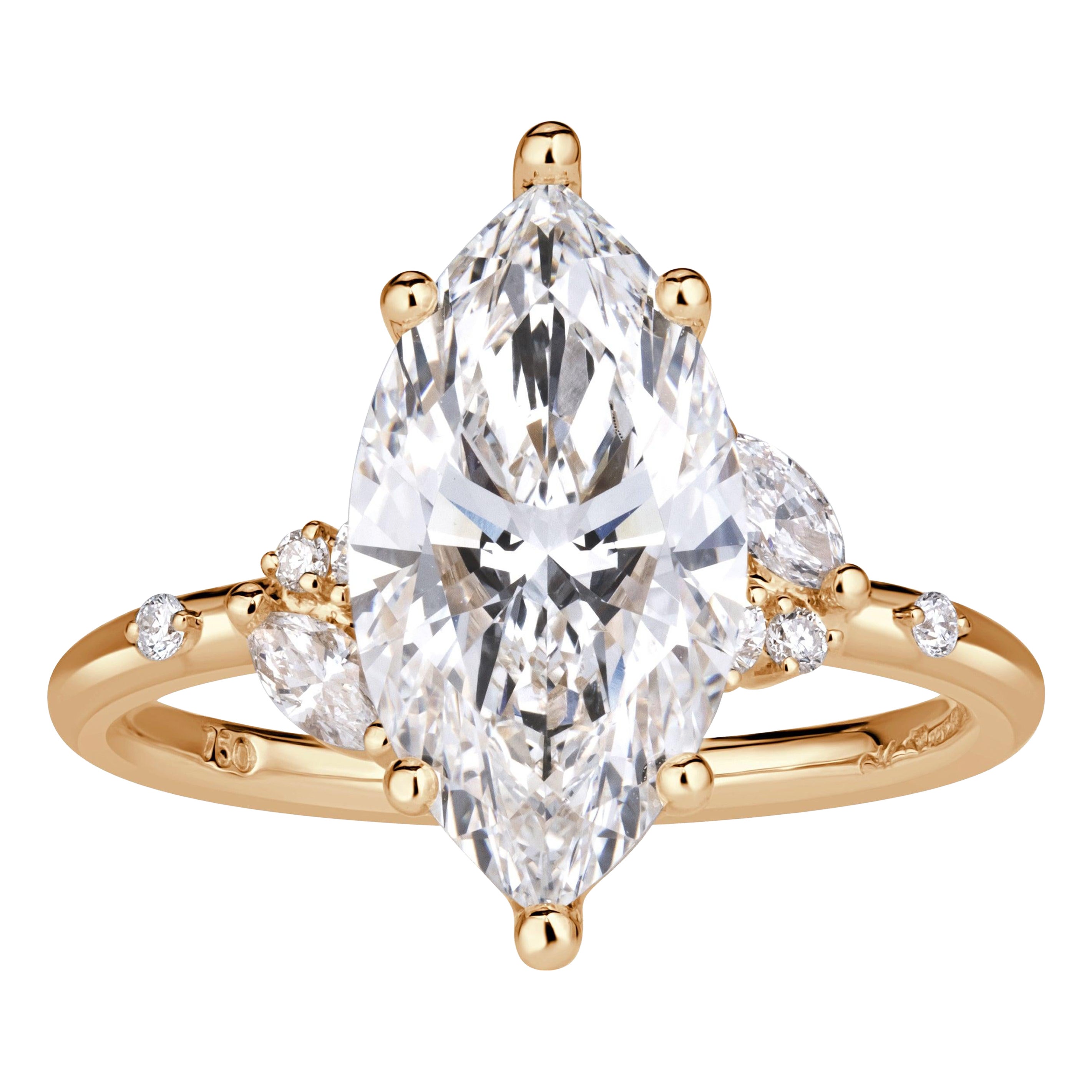 Bague de fiançailles avec diamant de taille marquise de 3,43 ct. en vente