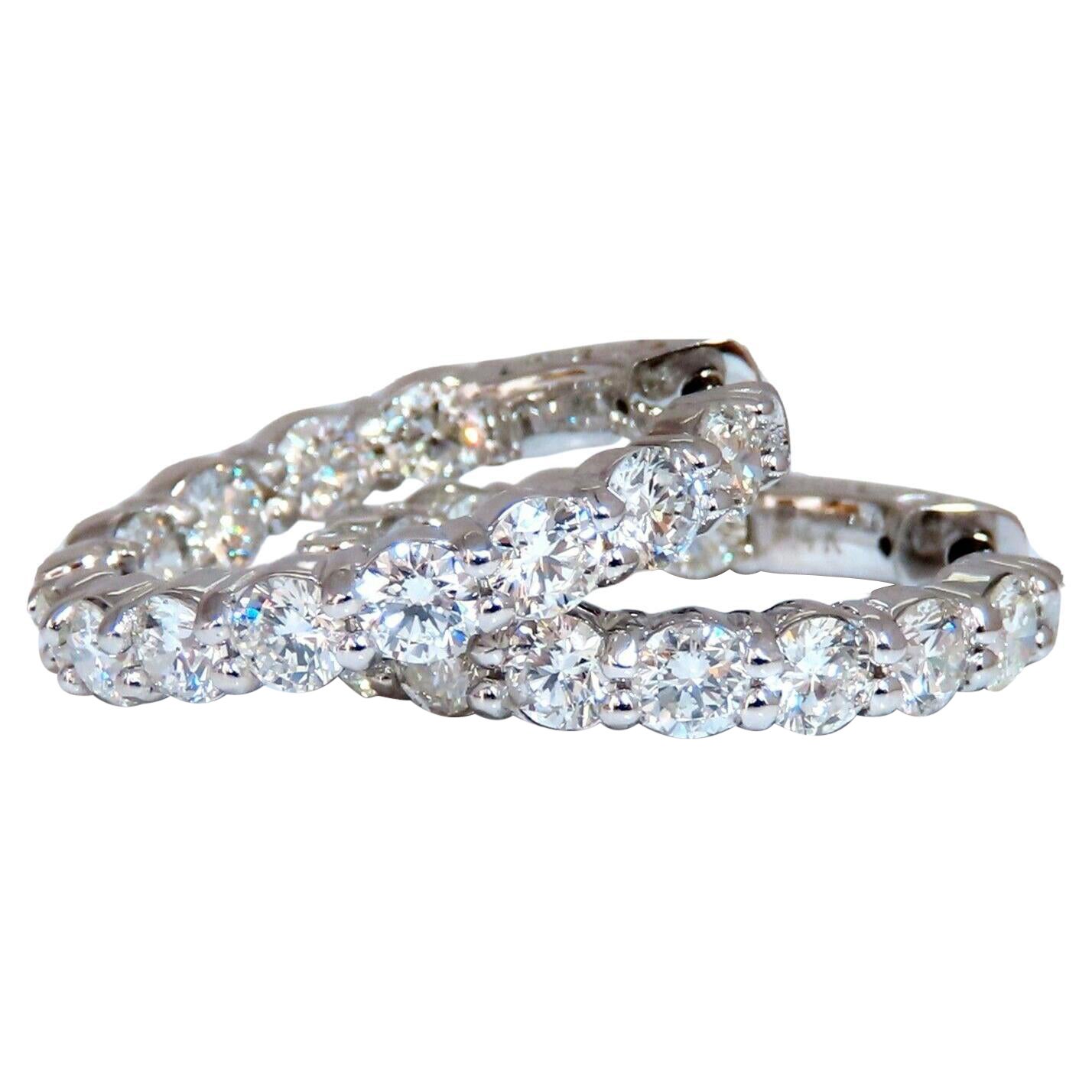 Orecchini a cerchio con diamanti naturali rotondi da 3,43 carati 14kt a bottone e a corona