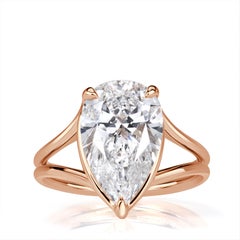 3.43ct Pear Shaped Lab Grown Diamond Engagement Ring