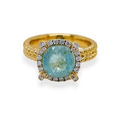 3.43ct Vivid Copper-Bearing Greenish Blue Paraiba Tourmaline Ring 18K Gold GIA