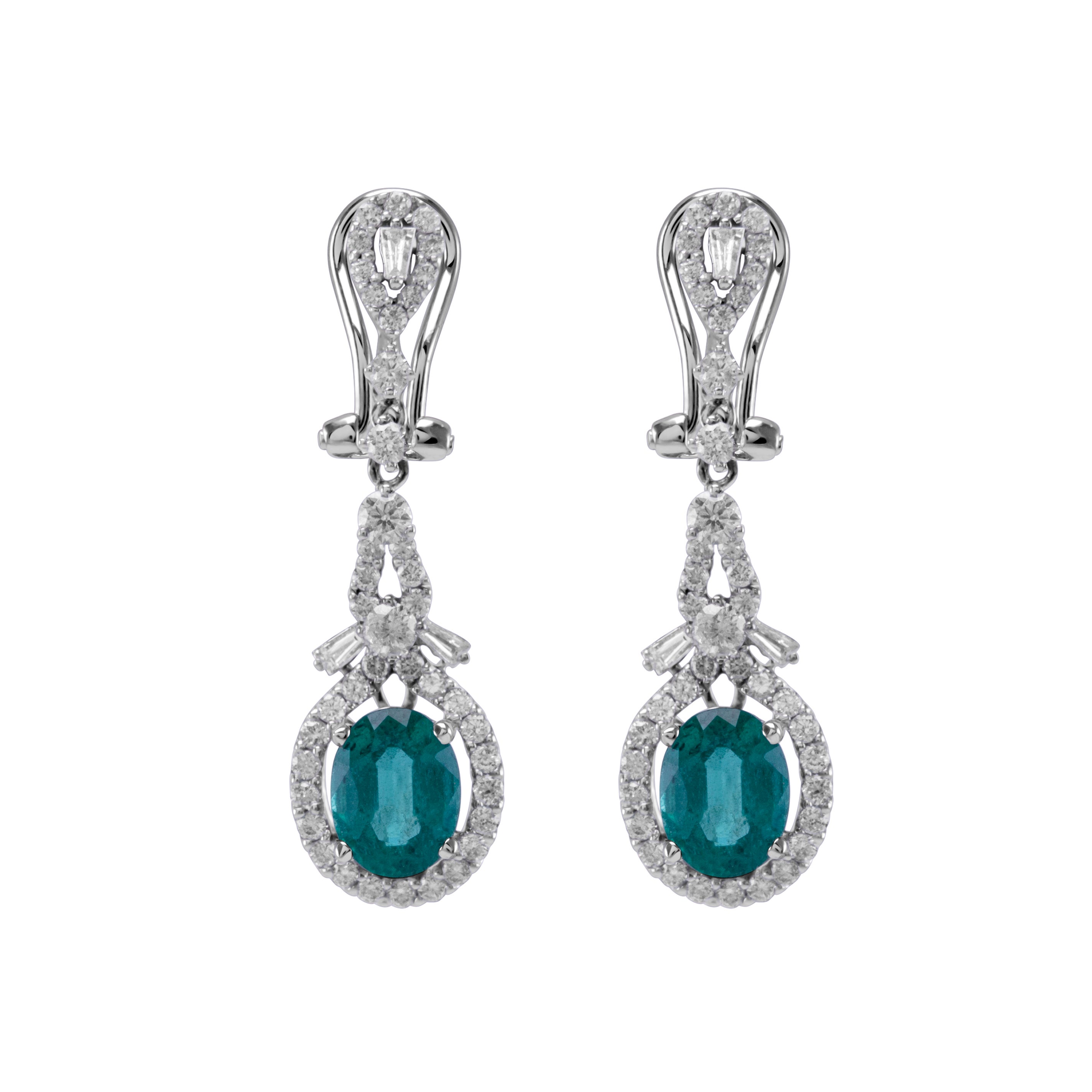 3.43ctt Oval Emerald & Diamond Drop Necklace 18-Karat White Gold For Sale