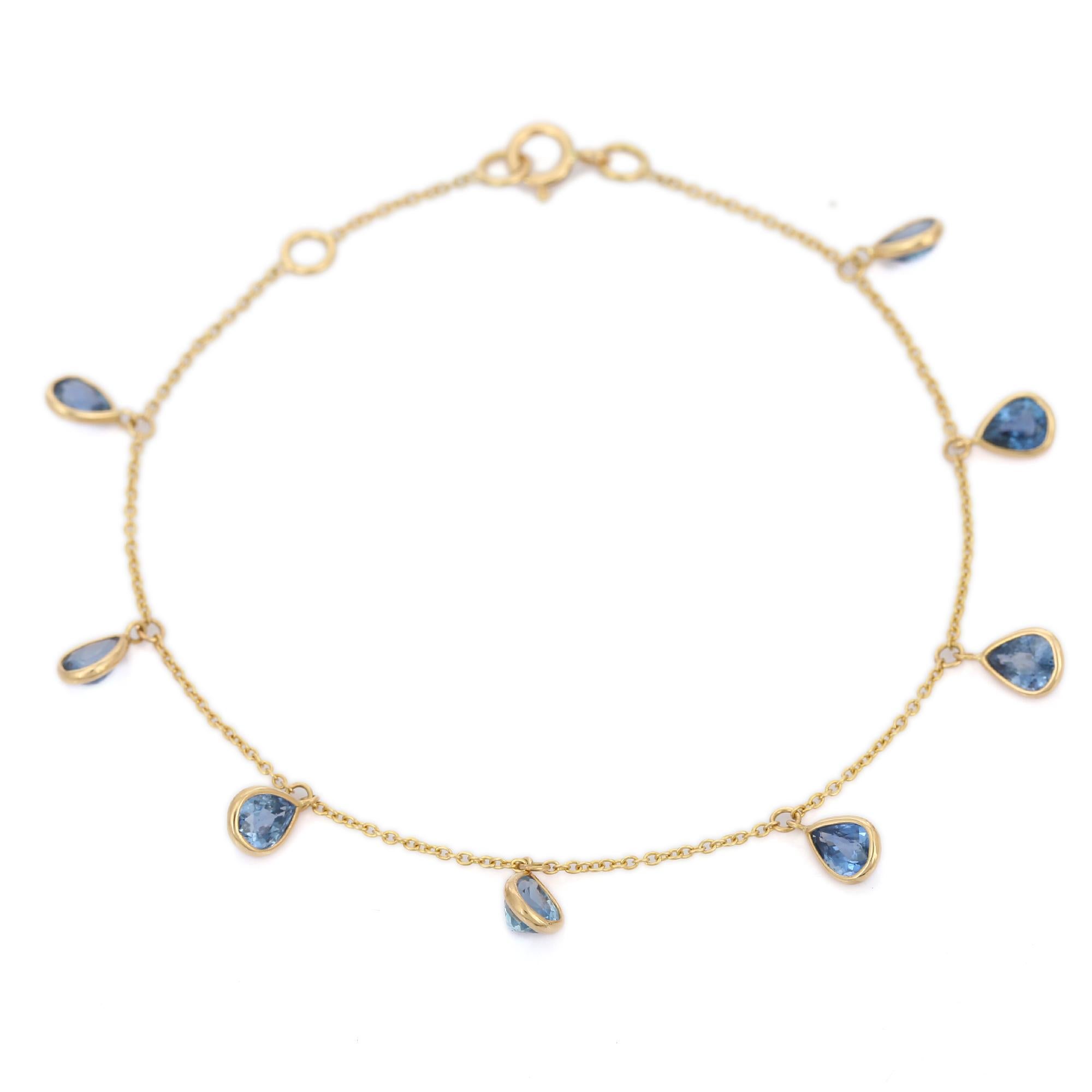 3.44 Carat Blue Sapphire Chain Bracelet in 18K Yellow Gold For Sale