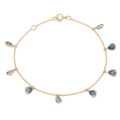 3.44 Carat Blue Sapphire Chain Bracelet in 18K Yellow Gold