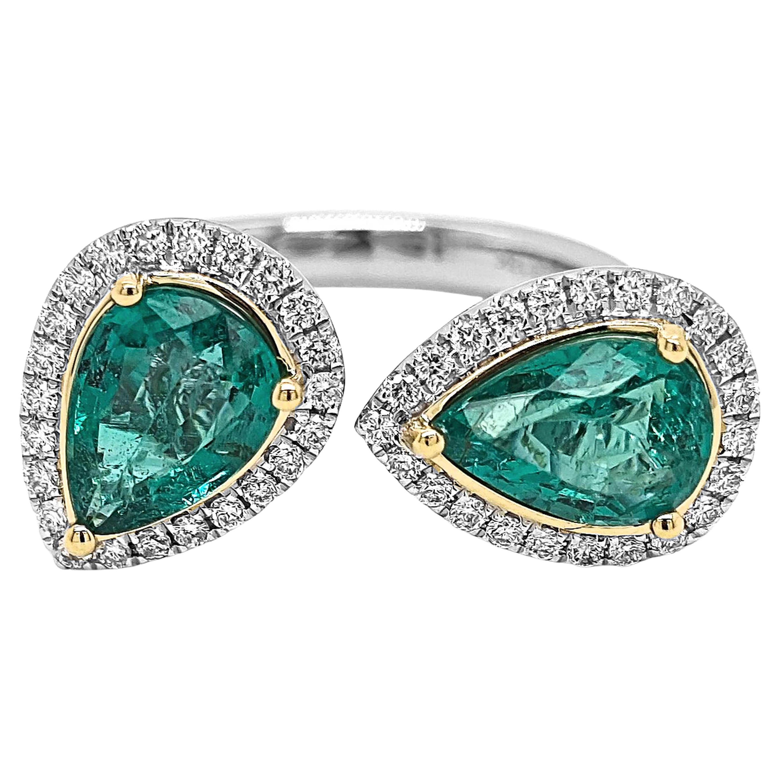 3.44 Carat Emerald and Diamond White Gold Ring