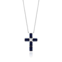 3.44 Carat Emerald Cut Sapphire and Asscher Cut Diamond Cross