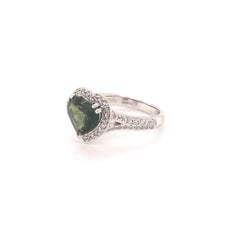 3.44 Carat Heart-Shaped Green Sapphire and Diamond Ring in Platinum