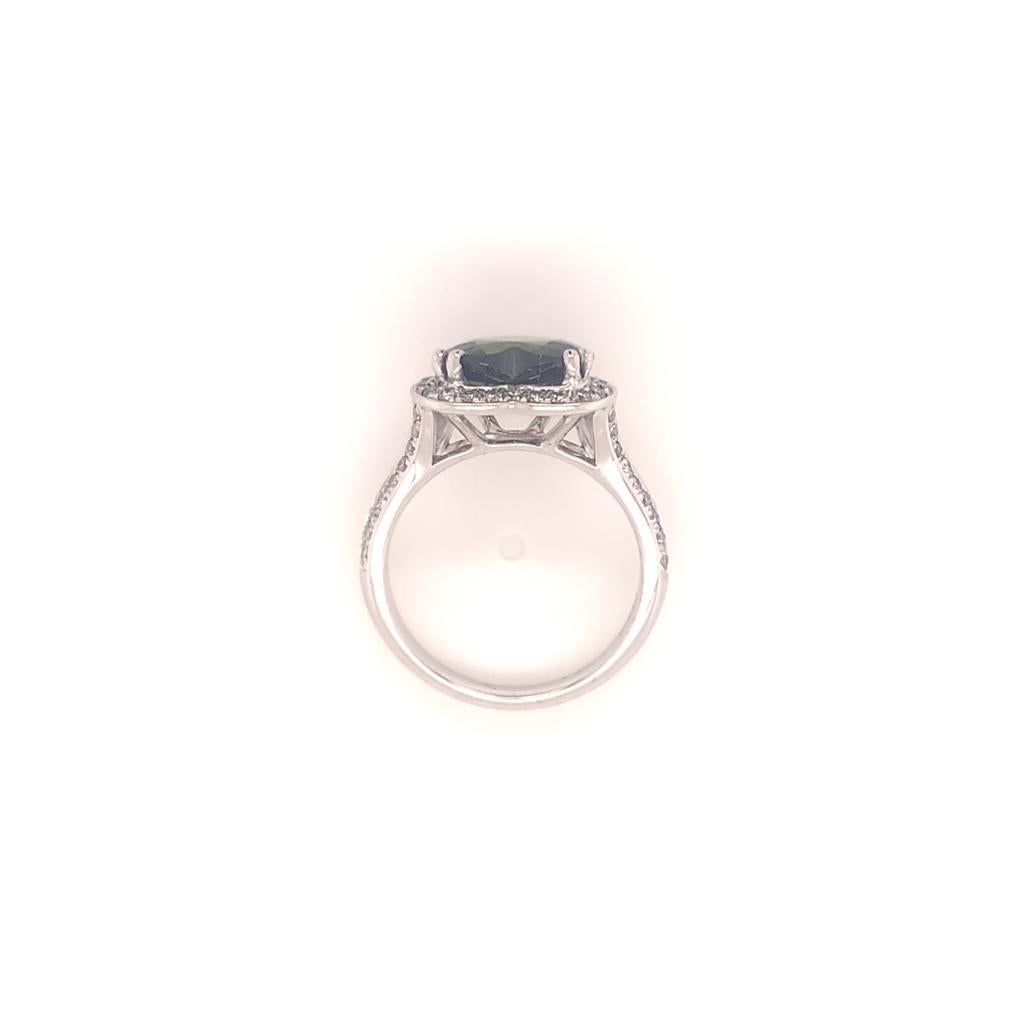 Heart Cut 3.44 Carat Heart-Shaped Green Sapphire and Diamond Ring in Platinum For Sale