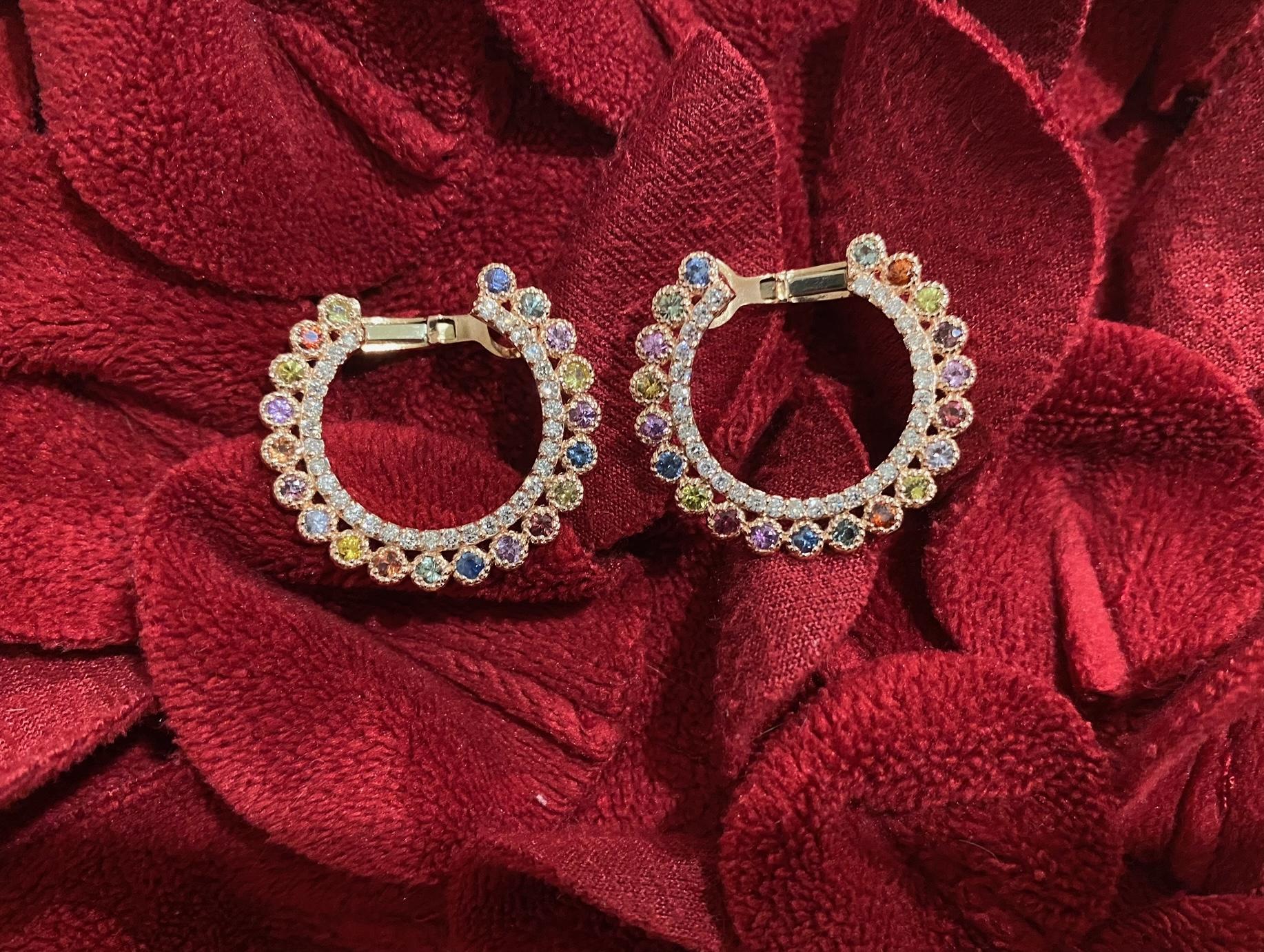 3.44 Carat Multi-Color Sapphire Diamond Rose Gold Earrings 4