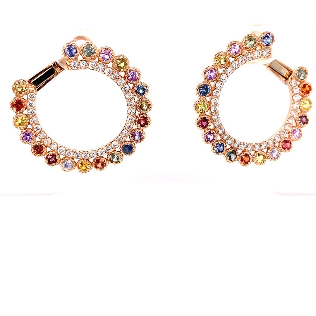 Contemporary 3.44 Carat Multi-Color Sapphire Diamond Rose Gold Earrings