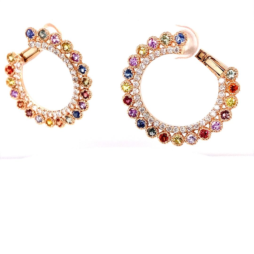 3.44 Carat Multi-Color Sapphire Diamond Rose Gold Earrings In New Condition In Los Angeles, CA