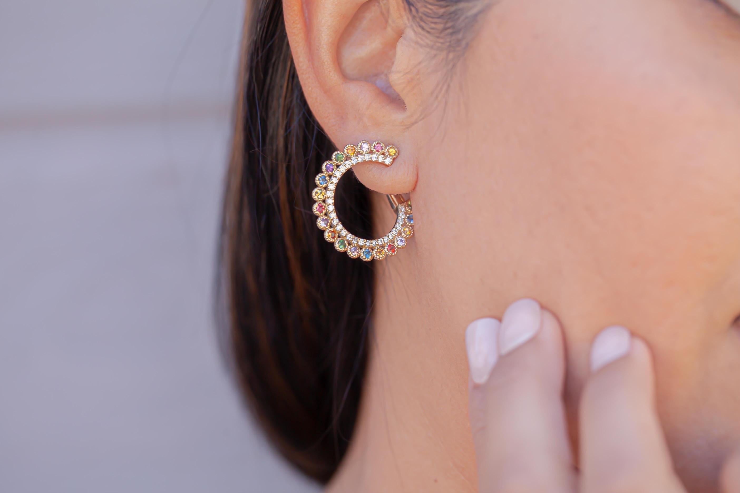 Women's 3.44 Carat Multi-Color Sapphire Diamond Rose Gold Earrings
