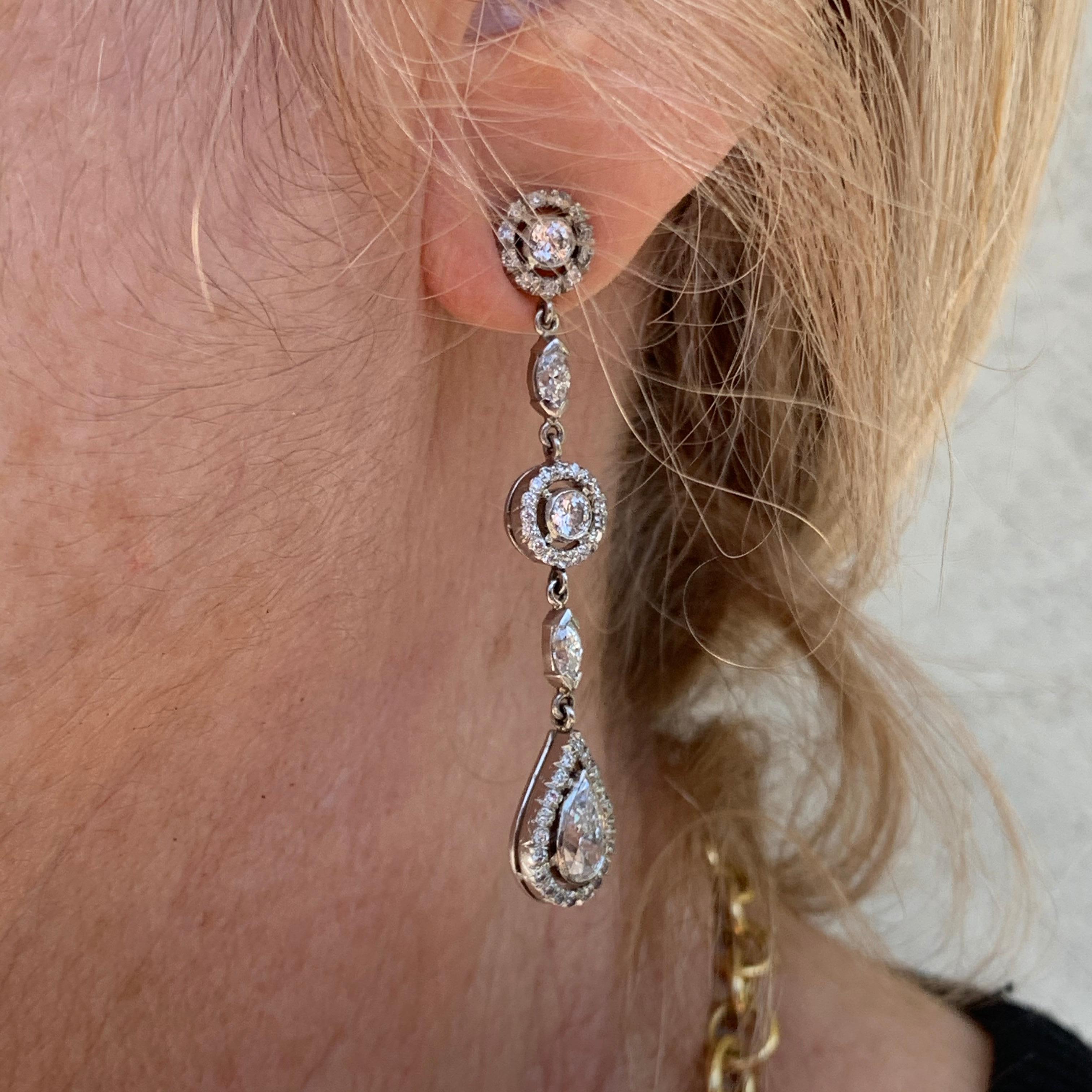 Pendientes de gota de diamantes multiformes de 3,44 quilates, platino, Ben Dannie en Nuevo estado para la venta en West Hollywood, CA
