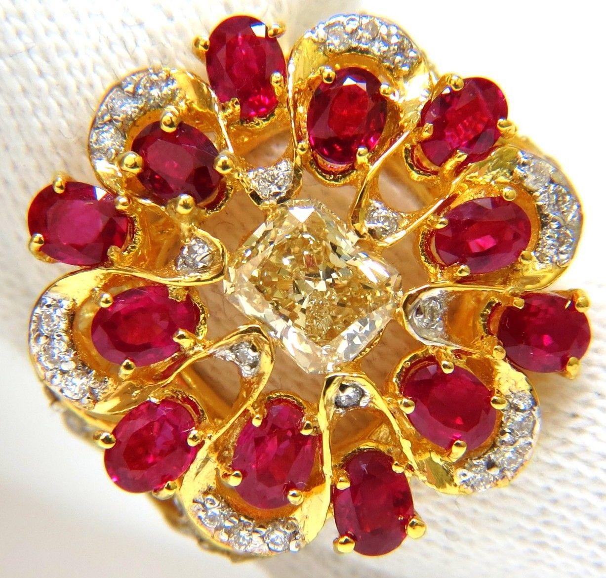 Huge 3D Cocktail Natural Fancy color diamond & Rubies

Cosmopolitan French Deco

Please take a close look at all the details, especially the way Center diamond is mounted.



.75ct. Natural Fancy Yellow / Brown Radiant cut diamond.

Brilliant cut /
