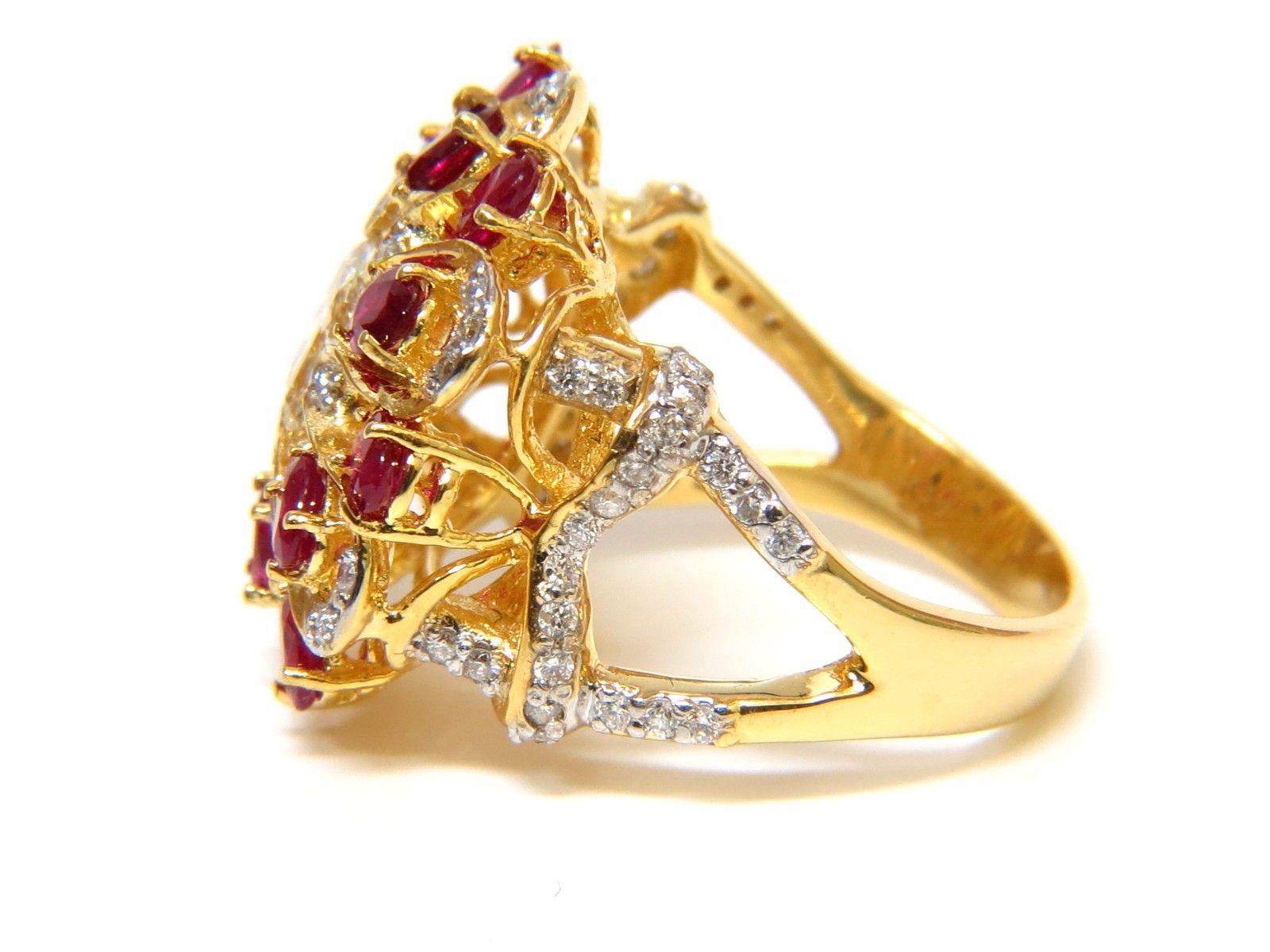 3.44 Carat Natural Fancy Yellow Brown Diamond Ruby Cocktail Cluster Ring In New Condition In New York, NY
