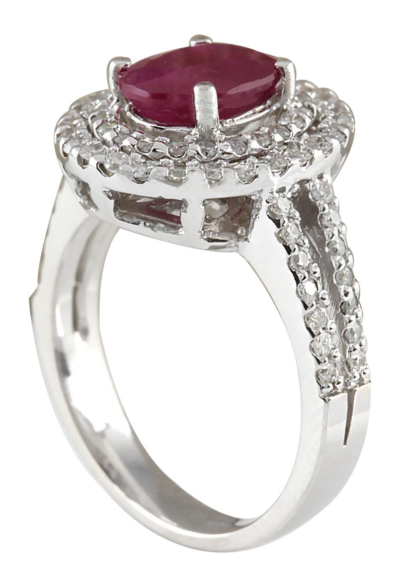 Oval Cut Natural Ruby 14 Karat White Gold Diamond Ring For Sale
