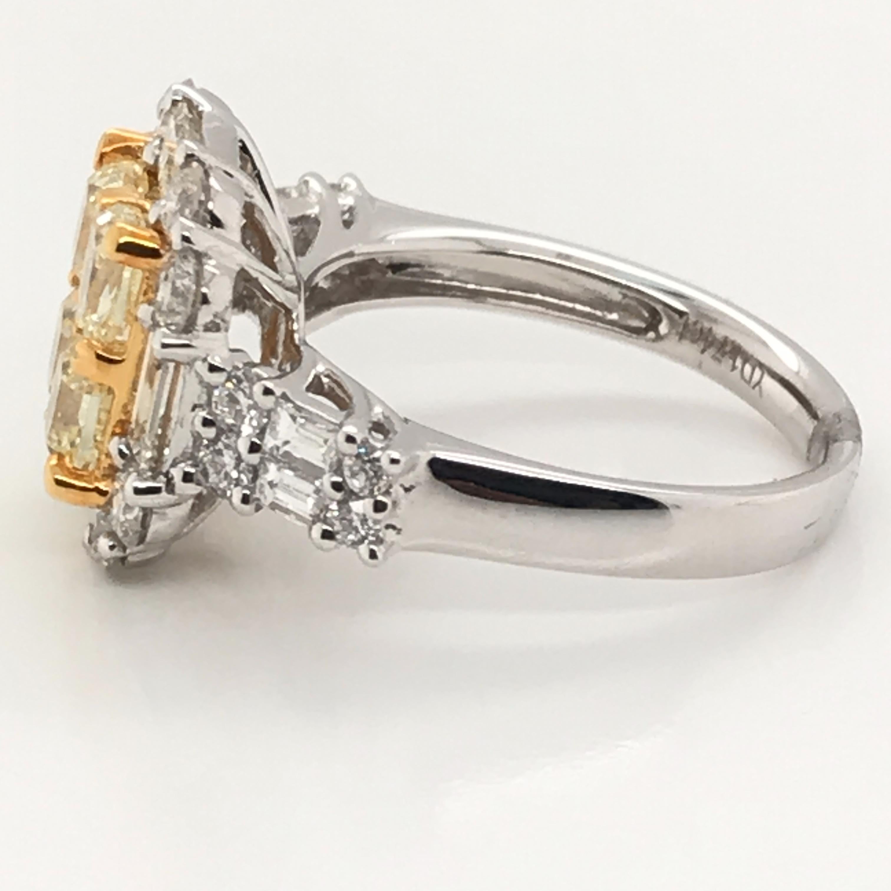 Princess Cut 3.44 Carat Natural Yellow Diamond Princess Cluster Diamond Ring For Sale